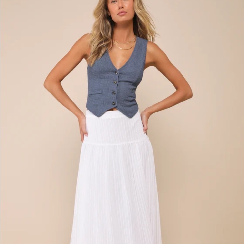 True Charm Dark Blue Textured Lace-Up Sleeveless Vest Top Large NWT - Picture 6 of 6